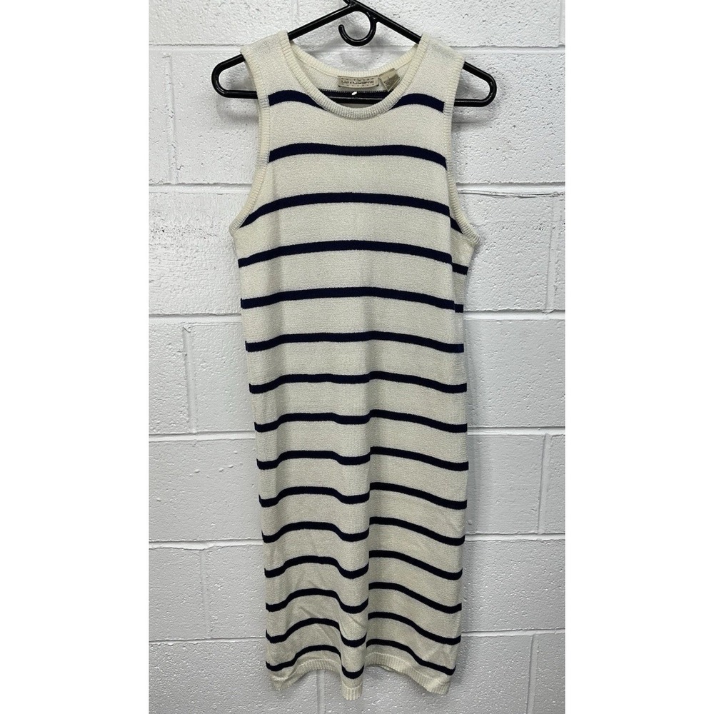 VTG Liz Claiborne Knitwear Tank Maxi Dress / Cream Black Stripes / Size Large